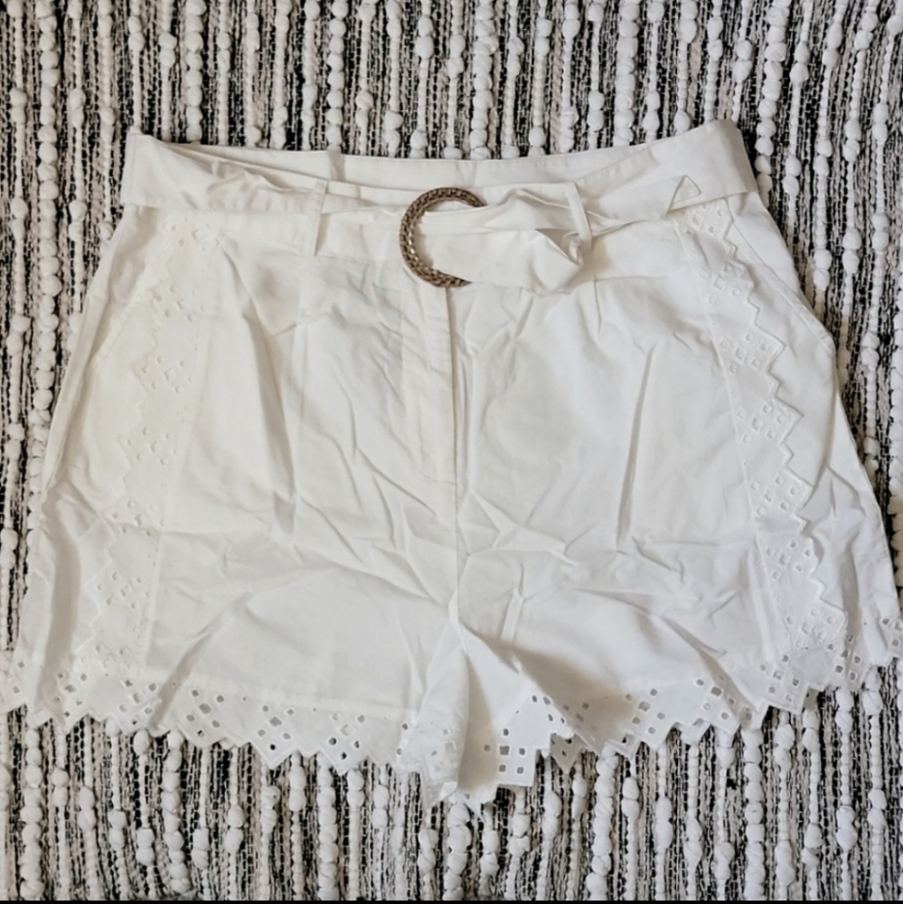 Topshop White‎ Embroidered Shorts